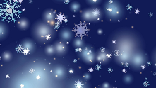 黑屏上坠落的六星刺翼圣诞节节夜色蓝底的冰尘粒子元素视频