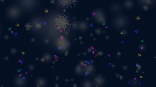 雪花六星枝短刺翼落冰尘粒子元素与彩虹星飞过圣诞平安视频