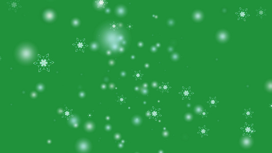 白雪花花和六颗恒星六分枝刺翼落于绿屏上圣诞节节绿色视频