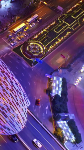 上海五角场中环立交桥彩蛋夜景航拍高架桥视频