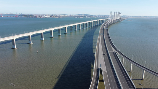 航拍大桥跨海大桥海边风景 视频