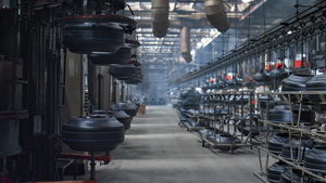 现代工厂自动化轮胎生产输送机设施工作流程14秒视频