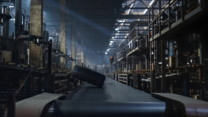 轮胎工厂与技术制造输送线的工作流程14秒视频