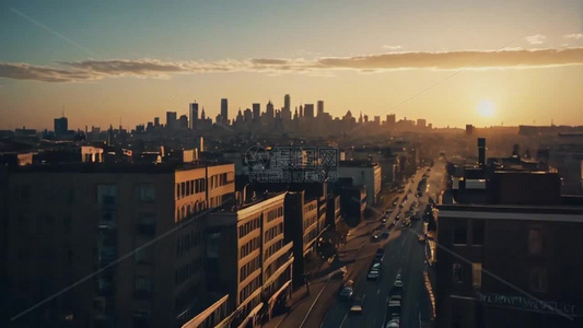 夕阳下的城市视频