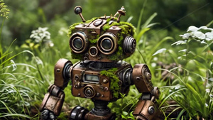 废弃机器人在草丛中4秒视频
