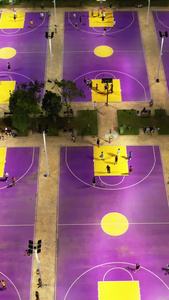 航拍城市夜景灯光篮球场运动比赛健身人群街景素材灯光球场素材视频