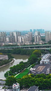 航拍南京双桥门高架交通枢纽延时视频