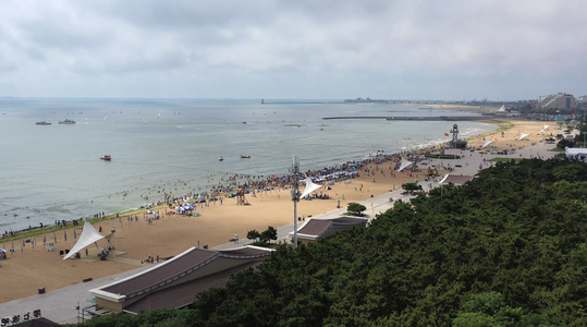 山东日照万平口海水浴场夏季风光视频