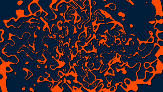 深蓝色背景中橙色混沌运动中无定形图案的抽象背景视频