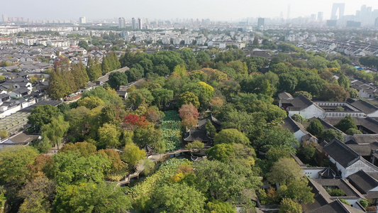 航拍苏州博物馆及拙政园及太平天国忠王府视频