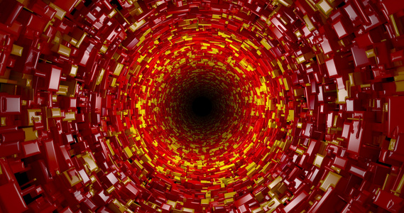 穿过一个由红箱滚动动动画组成的抽象隧道视频