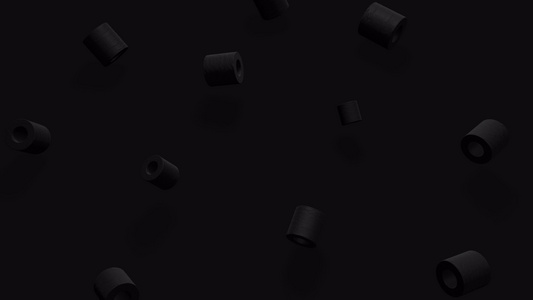 时尚的黑色背景动画运动与浮管旋转的同构带阴影的圆柱体视频