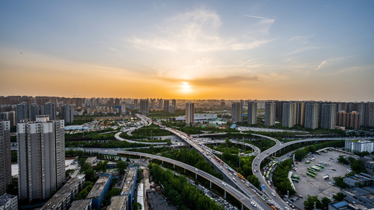 8K城市夕阳延时视频