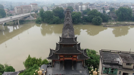 城市航拍少数民族特色建筑风雨桥 视频