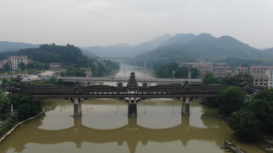 城市航拍少数民族特色建筑风雨桥 视频