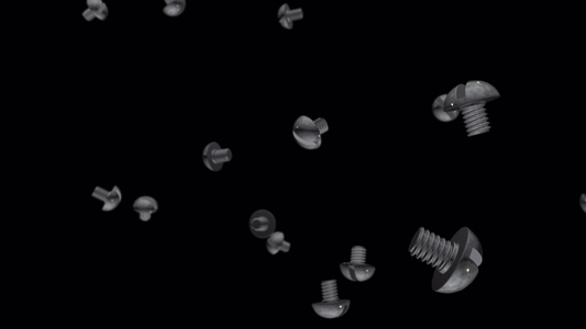 螺钉以零重力旋转它们漂浮在空中3D动画选择性焦点模糊视频