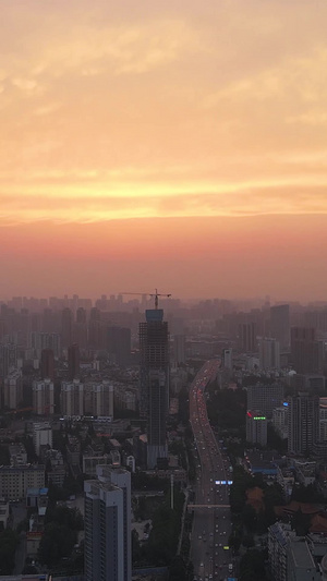 航拍城市风光日落夕阳晚霞天空城市全景素材绚丽灯光49秒视频