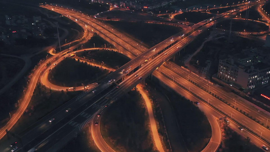 义乌城市交通夜景车流航拍 6个镜头合集视频