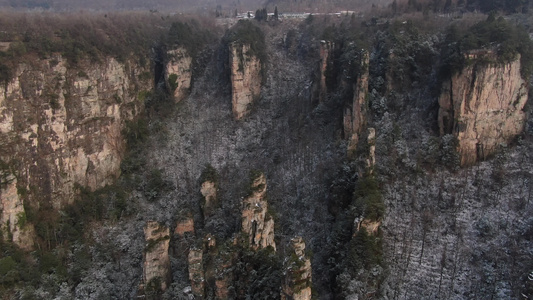 航拍湖南张家界武陵源5A景区雪景视频