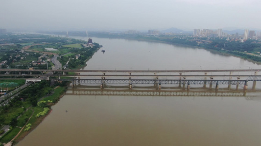 跨江大桥桥梁交通航拍视频