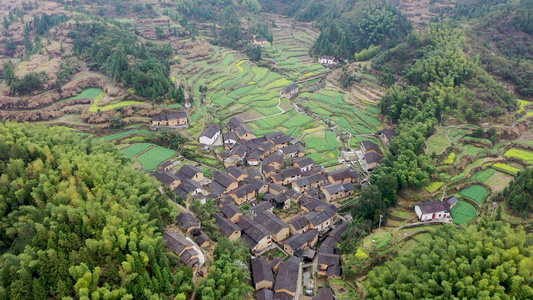 开化高田坑古村落大景航拍视频