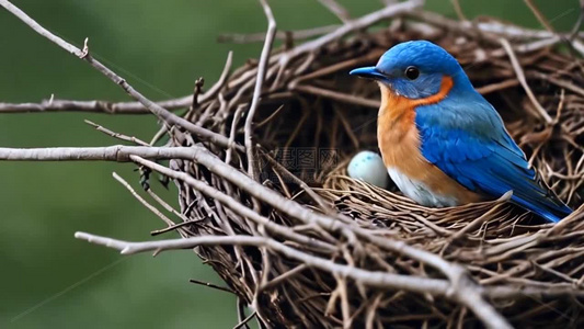 鸟巢里的蓝色小鸟视频