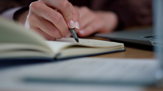 女商人在笔记本上做笔记 日记中的专业写作时间表视频
