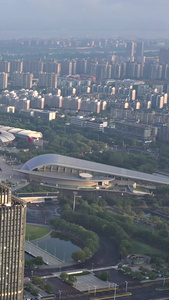 南京城市地标CBD奥体中心清晨航拍视频