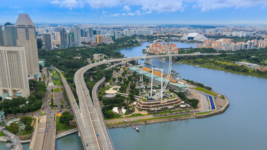 美丽的空中视图Singapore城市风景4k时间差视频