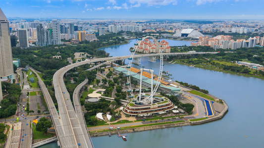 美丽的空中视图Singapore城市风景4k时间间隔视频