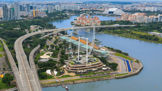 美丽的空中视图Singapore城市风景4k时间差视频