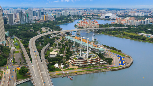 美丽的空中视图Singapore城市风景4k时间间隔视频