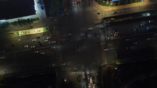 4K航拍十字路口交通夜景视频