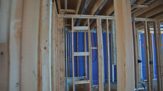 住宅建筑建房建造房屋结构木梁木束视频