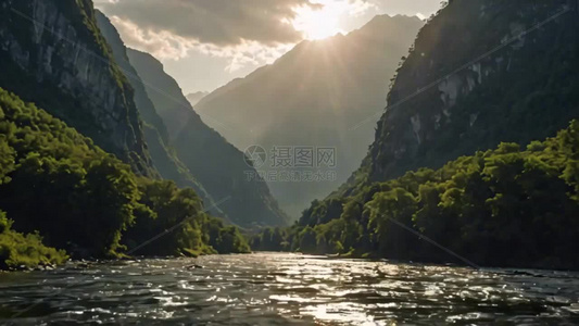 阳光下大气山河自然景色视频