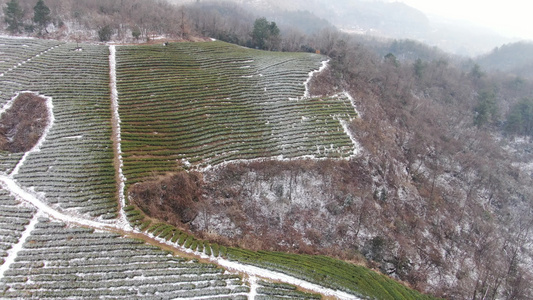 航拍湖南张家界武陵源茶园雪景视频