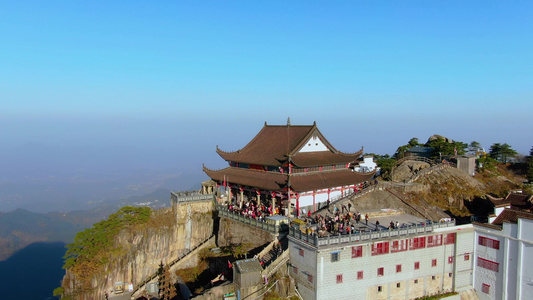 航拍自然与文化双遗产佛教圣地九华山天台寺视频