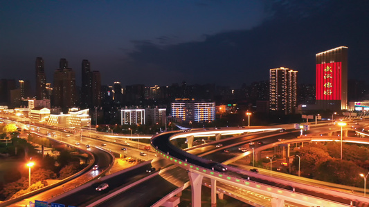 航拍武汉你好立体交通城市夜景延时视频