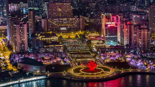 青岛五四广场城市夜景航拍视频