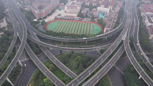 城市错综复杂高架路立交桥交通航拍 视频