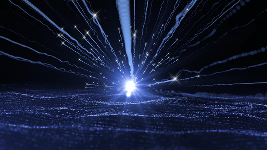 蓝色动态粒子波浪光线散发动态视频元素视频
