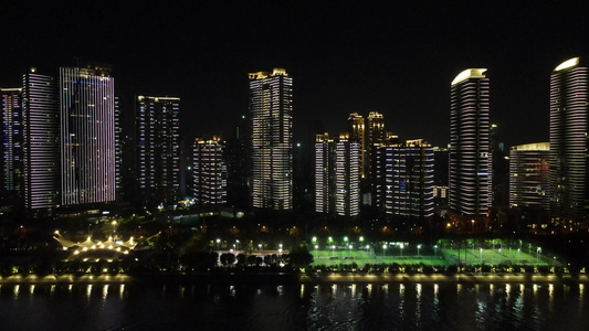 航拍湖北武汉城市夜景灯光视频