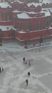 航拍哈尔滨地标下雪的圣索菲亚教堂4A景点视频