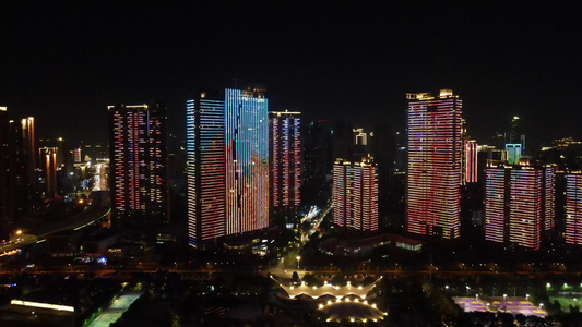 航拍湖北武汉城市夜景灯光视频