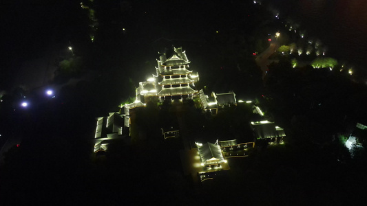 湖南长沙橘子洲江神庙夜景灯光航拍视频