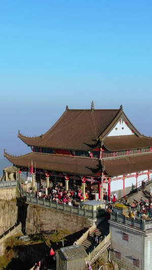 航拍自然与文化双遗产佛教圣地九华山天台寺佛教建筑45秒视频