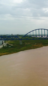 银川市黄河大桥航拍黄河水视频