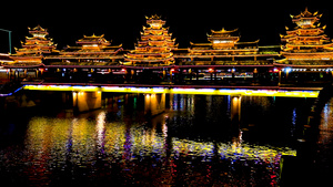 4k实拍贵州黔东南侗族风雨桥夜景延时摄影14秒视频