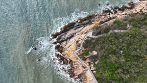 航拍海边岩石海滩沿海公路海景4k素材27秒视频