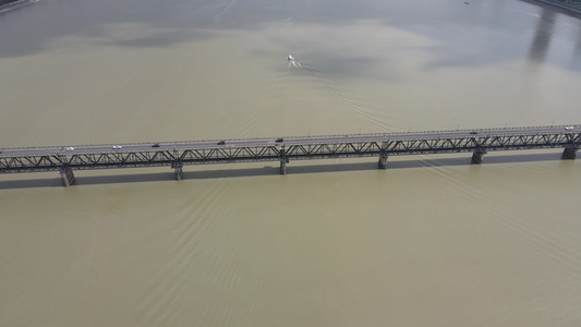 航拍杭州钱塘江大桥视频